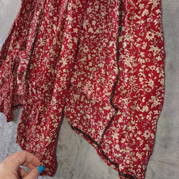 Red Women S Floral Smocked Maxi Dress Cottagecore Romantic Grunge Bareback Style - Picture 6 of 8